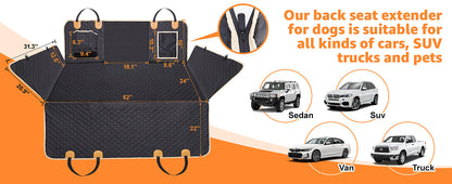 Waterproof Back Seat Extender and Cover, Hard Bottom- Heavy Duty Scratch Proof, For Cars/SUVs