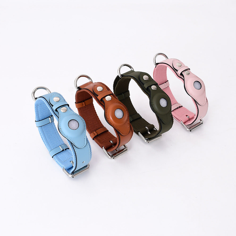 Leather Pet Collar w/ Protective Cover for AirTag