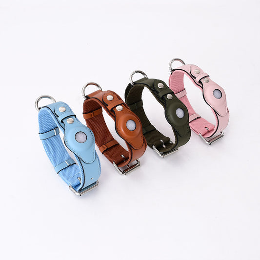Leather Pet Collar w/ Protective Cover for AirTag