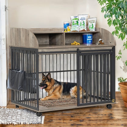 Wooden Desk Kennel on Wheels- For Large/Medium Dogs