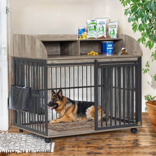 Wooden Desk Kennel on Wheels- For Large/Medium Dogs
