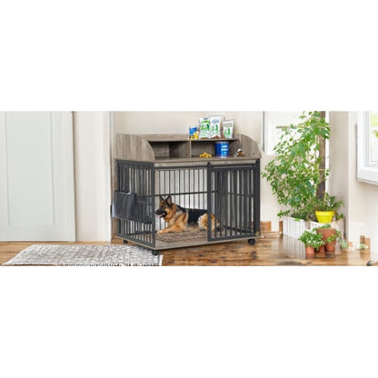Wooden Desk Kennel on Wheels- For Large/Medium Dogs