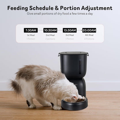 Dual Pet Cat Feeder & Water Dispenser With Locking Lid, Precise Portion Control For 4 Daily Meals, 10s Voice Recording Option