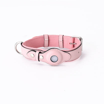 Leather Pet Collar w/ Protective Cover for AirTag