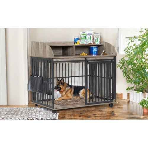 Wooden Desk Kennel on Wheels- For Large/Medium Dogs