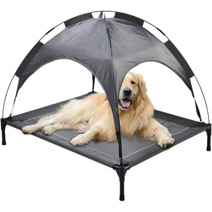 Large Elevated Pet Bed With UV Protection Awning- Up to 110 lbs