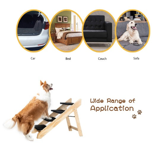 Foldable, Wooden 4-storey Pet Stairs/Ramp- Up to 110 Pounds