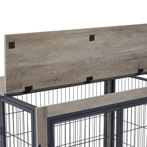 Furniture Style Dog Kennel on Wheels With Double Doors And A Raised Top