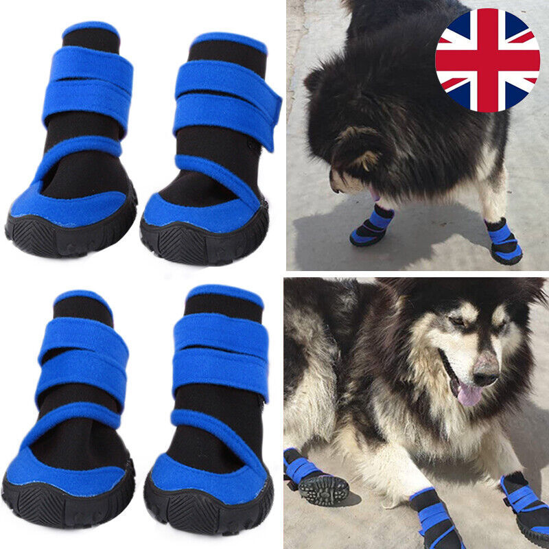 4x Blue Anti-Slip, Waterproof Pet Boots Dog (XXS-L)