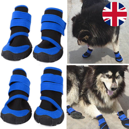 4x Blue Anti-Slip, Waterproof Pet Boots Dog (XXS-L)